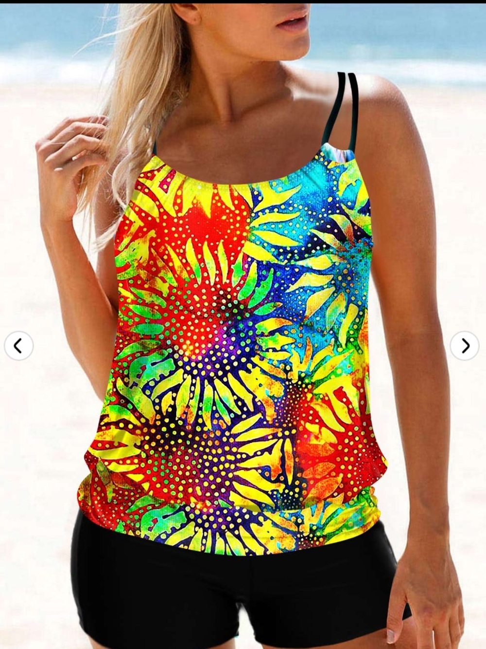 Colorful Sunflower Adjustsble Strap Tankini Swim Top SZ M NEW